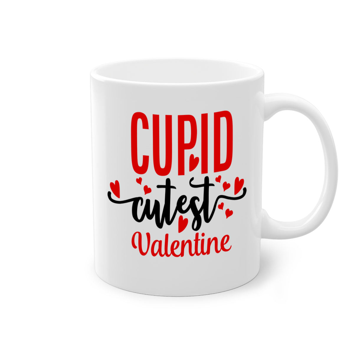 Cupid Cutest Valentine Mug with colorful handle and glossy finish, perfect for coffee or tea.