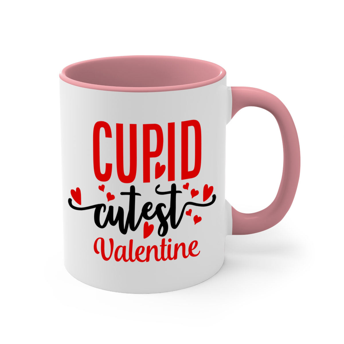 Cupid Cutest Valentine Mug with colorful handle and glossy finish, perfect for coffee or tea.