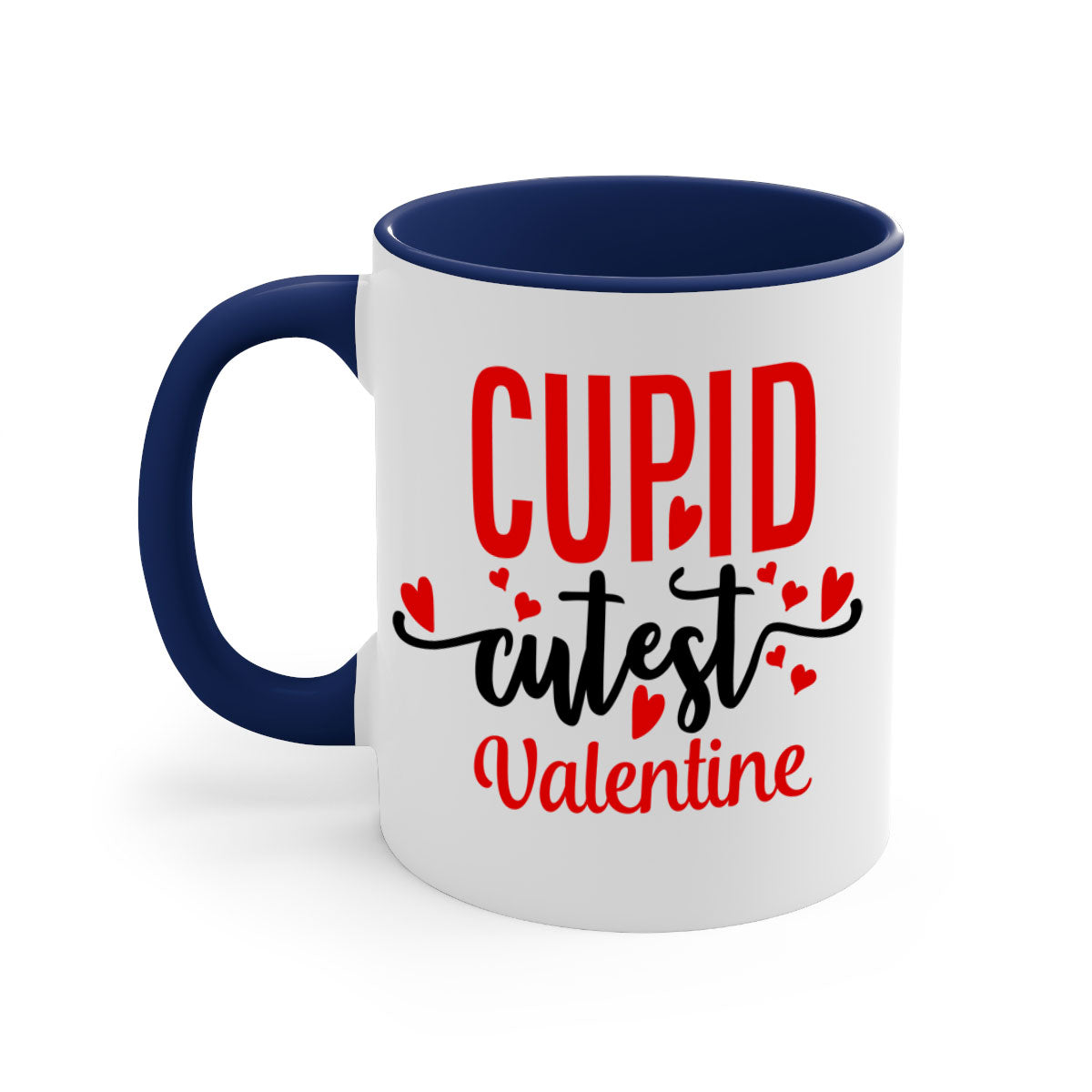 Cupid Cutest Valentine Mug with colorful handle and glossy finish, perfect for coffee or tea.