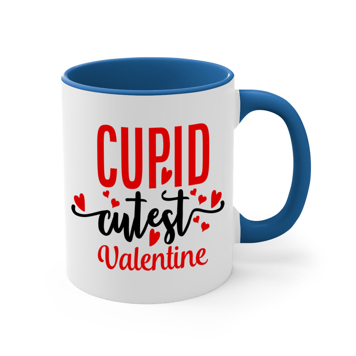 Cupid Cutest Valentine Mug with colorful handle and glossy finish, perfect for coffee or tea.