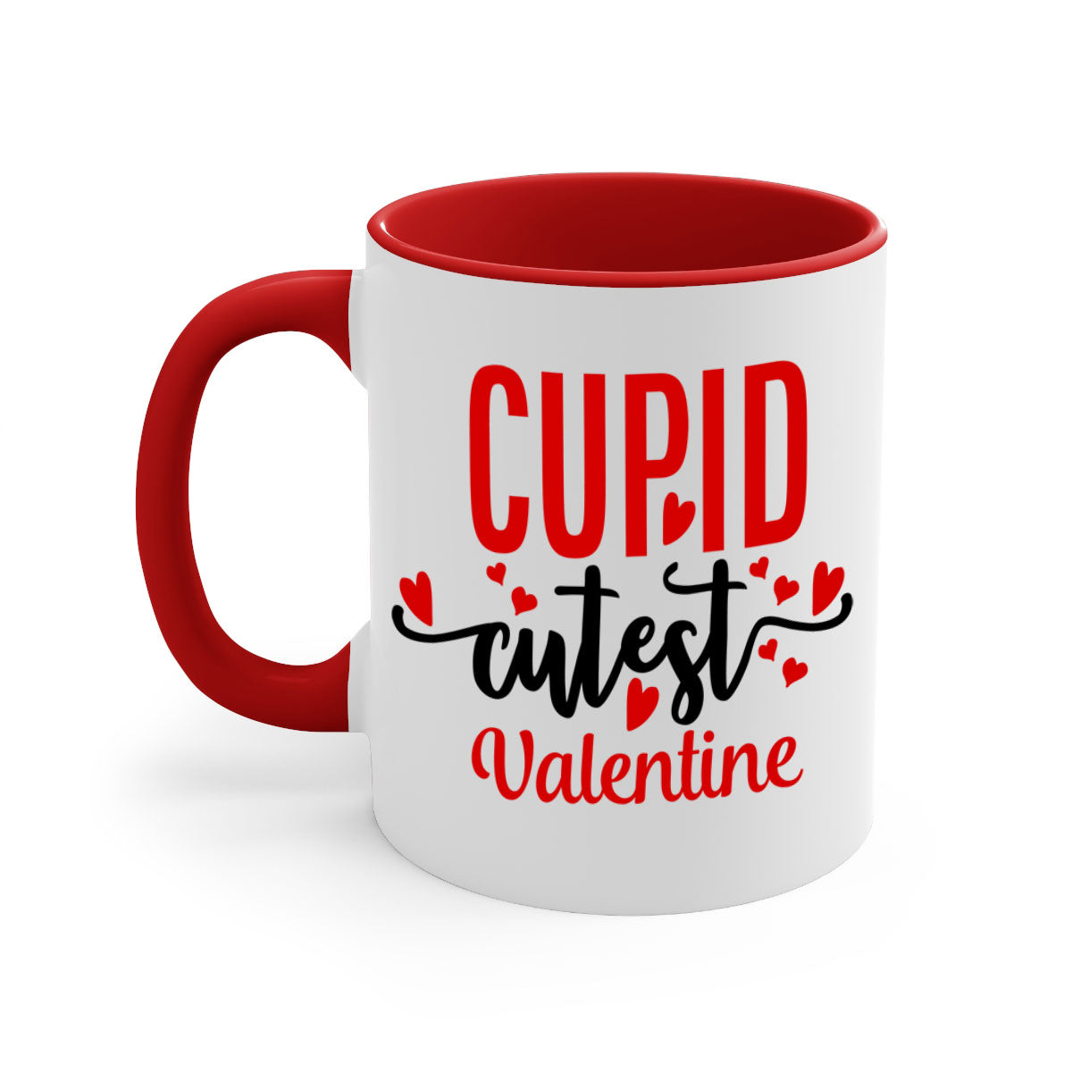 Cupid Cutest Valentine Mug with colorful handle and glossy finish, perfect for coffee or tea.