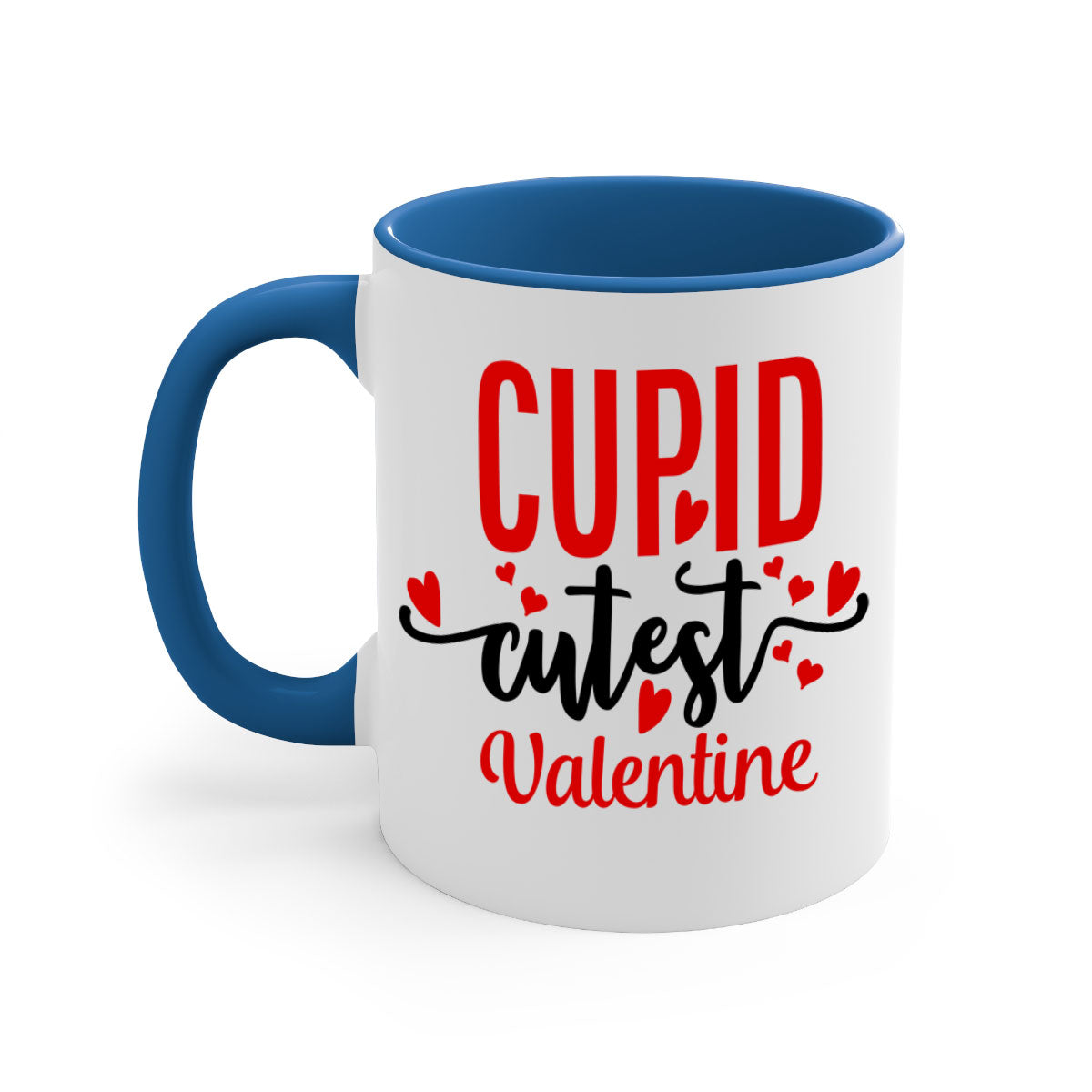 Cupid Cutest Valentine Mug with colorful handle and glossy finish, perfect for coffee or tea.