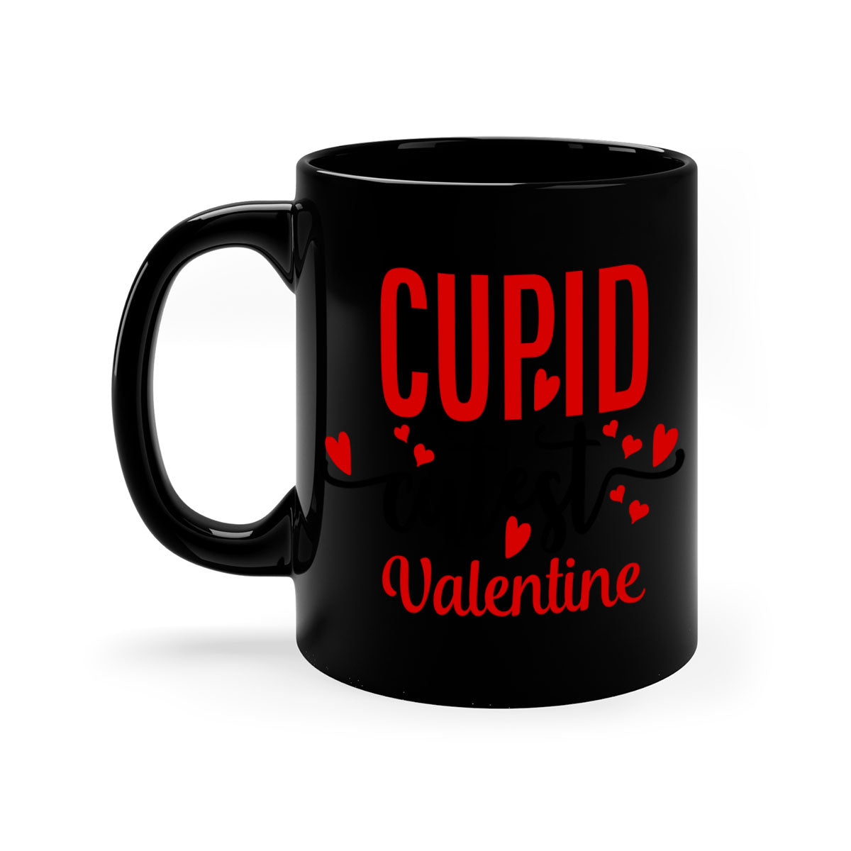 Cupid Cutest Valentine Mug with colorful handle and glossy finish, perfect for coffee or tea.