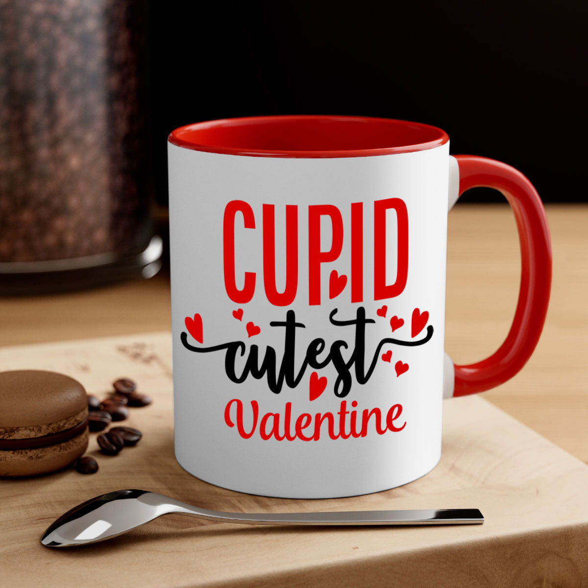 Cupid Cutest Valentine Mug with colorful handle and glossy finish, perfect for coffee or tea.