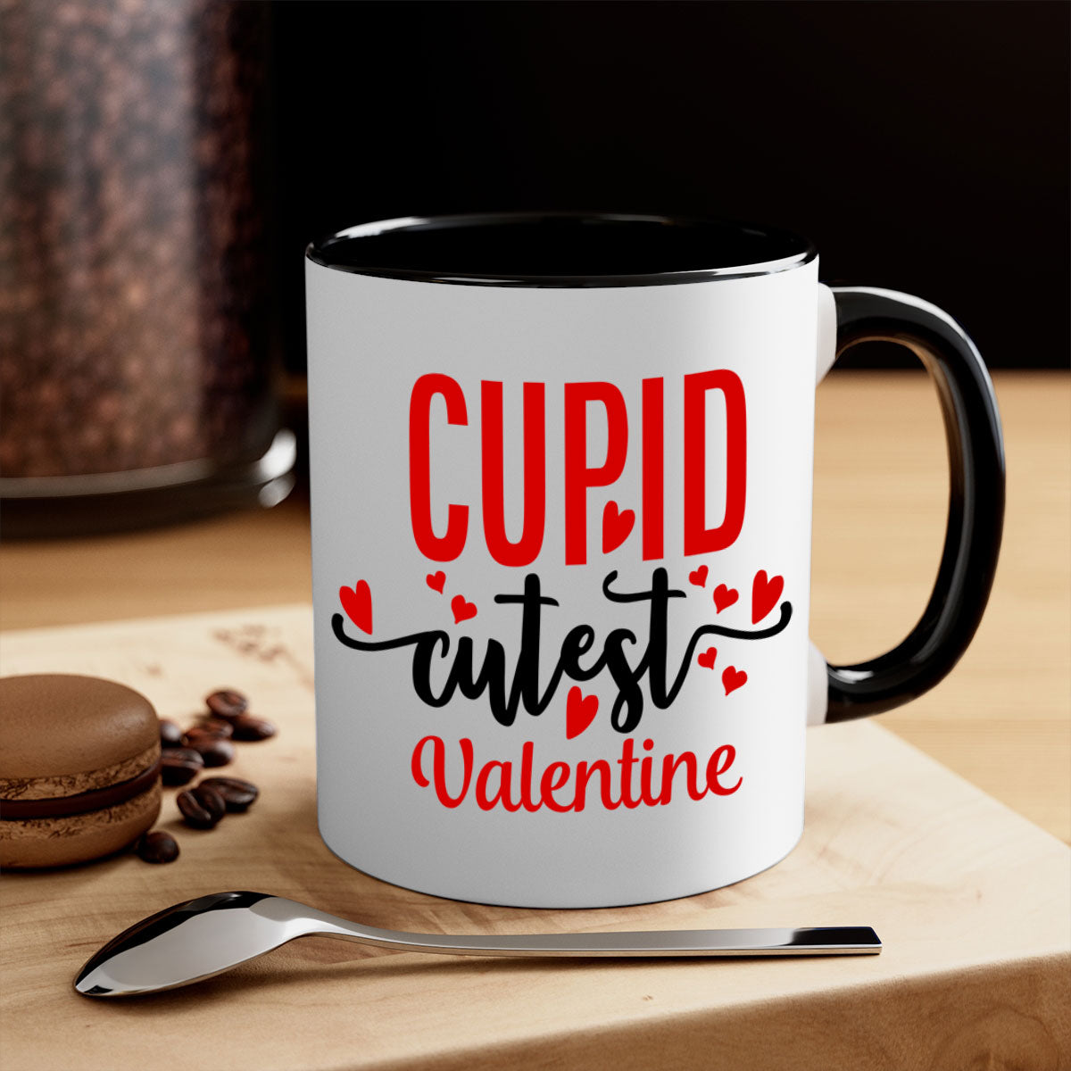 Cupid Cutest Valentine Mug with colorful handle and glossy finish, perfect for Valentine's Day.