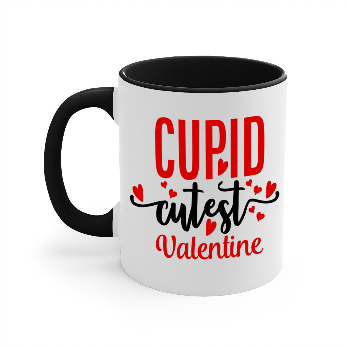 Cupid Cutest Valentine Mug with colorful handle and glossy finish, perfect for Valentine's Day.