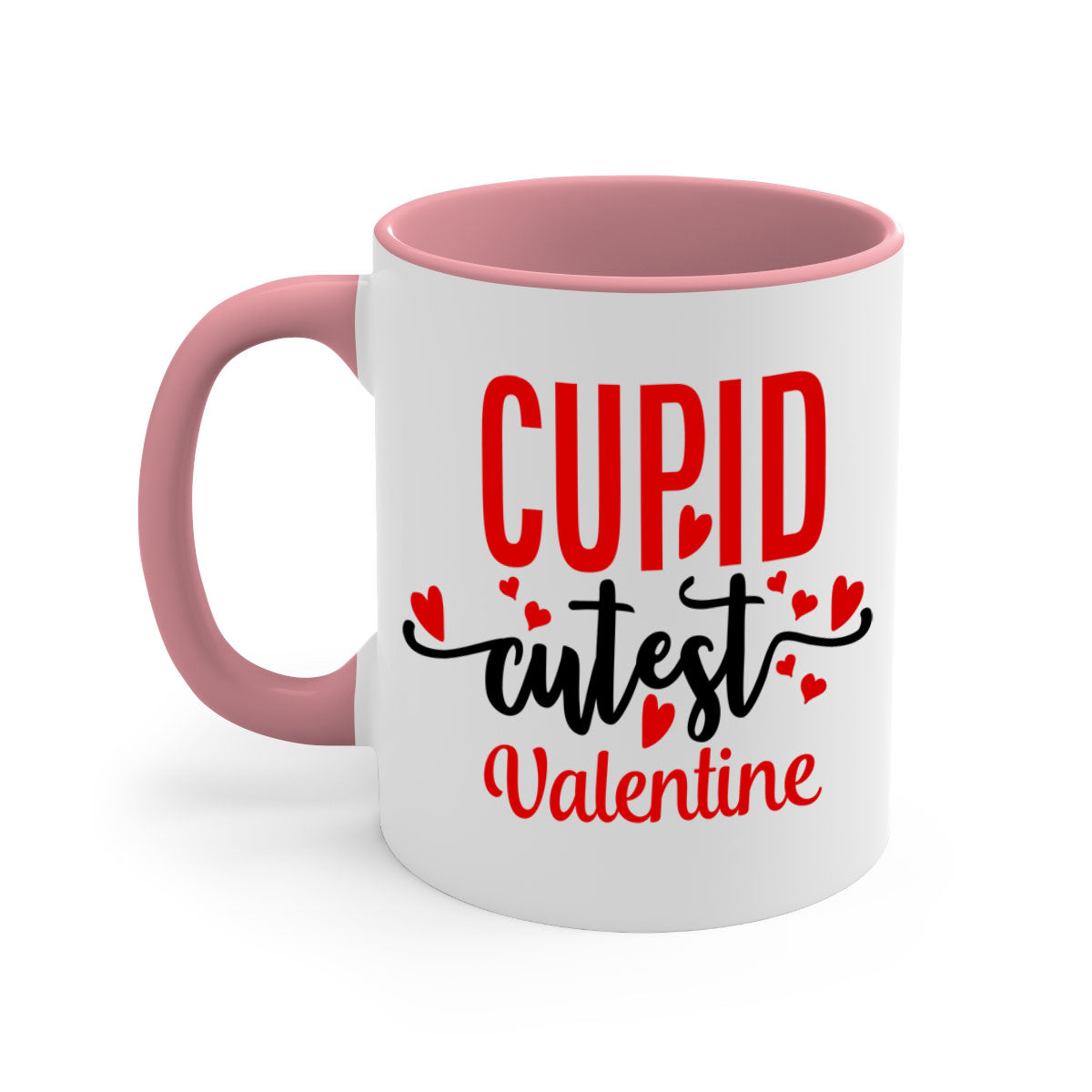 Cupid Cutest Valentine Mug with colorful handle and glossy finish, perfect for Valentine's Day.