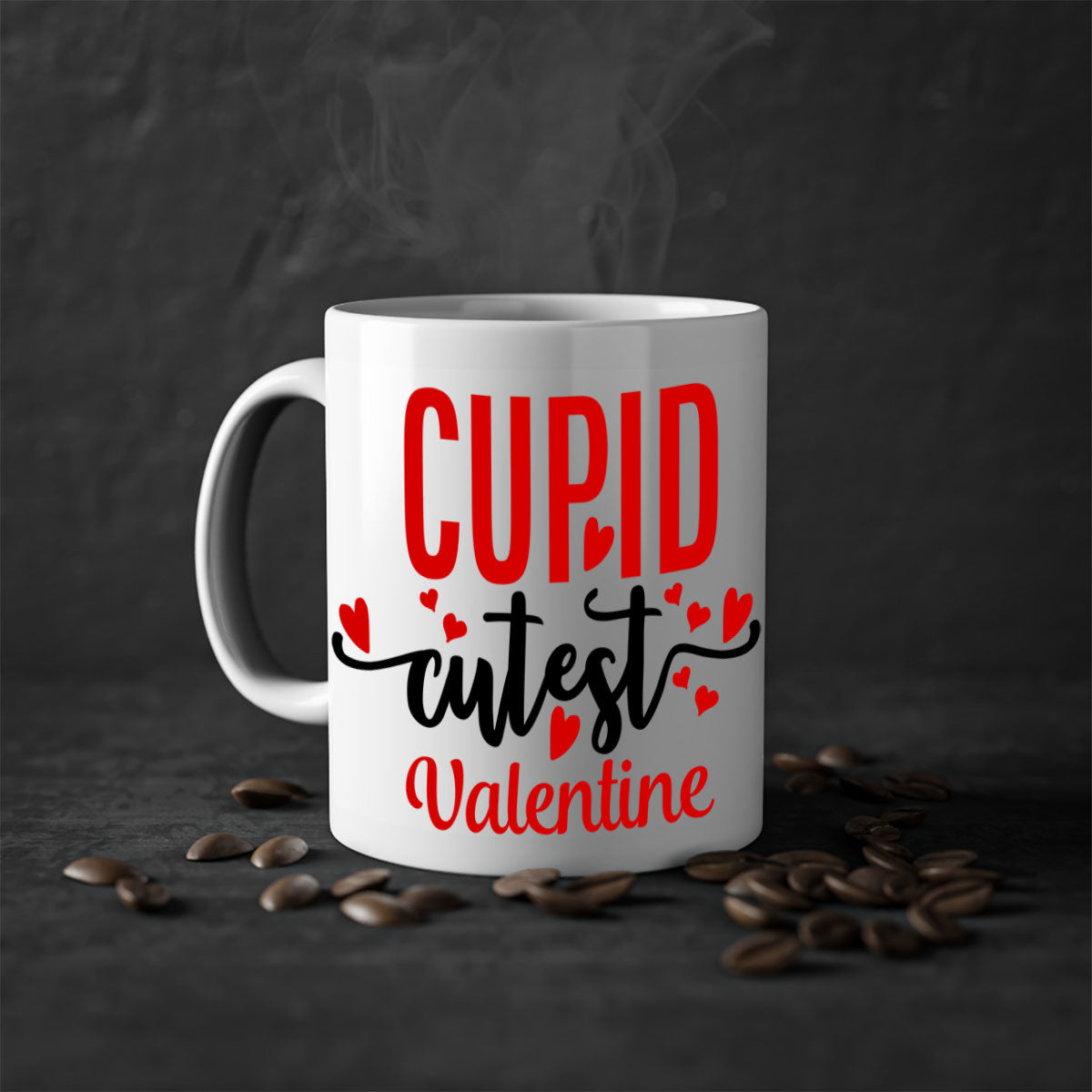 Cupid Cutest Valentine Mug with colorful handle and glossy finish, perfect for Valentine's Day.