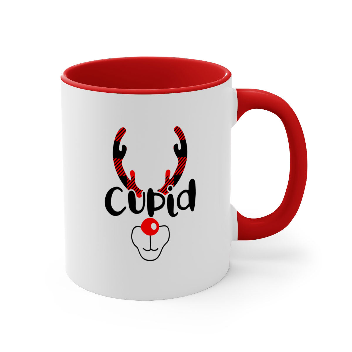 Cupid Reindeer Style Christmas Mug with colorful handle and glossy finish, perfect for holiday beverages.