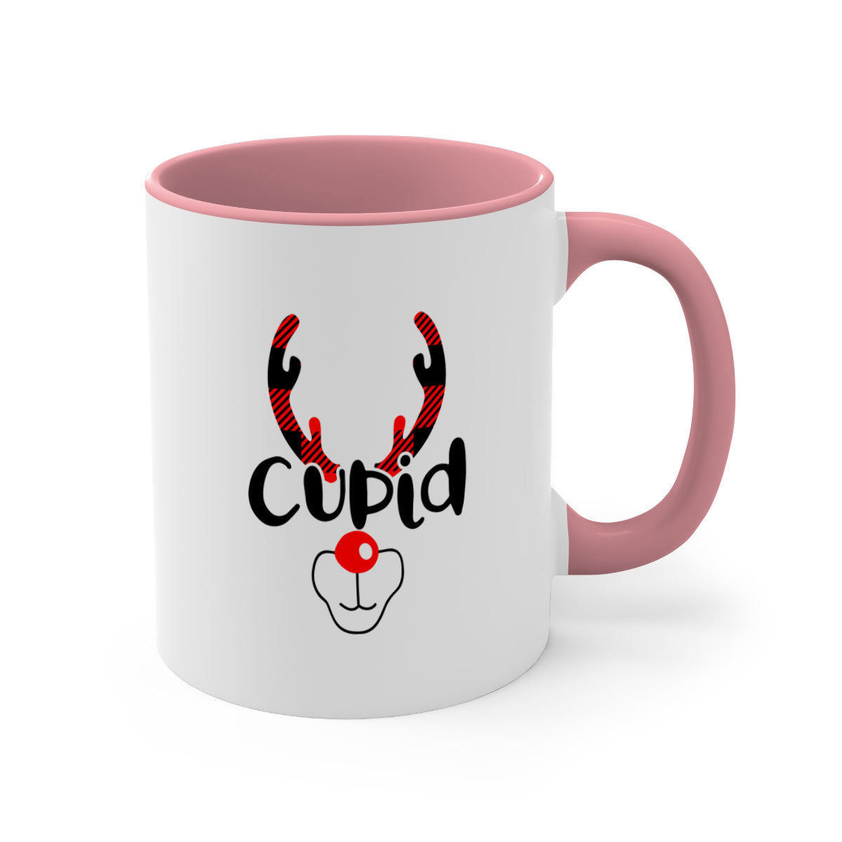 Cupid Reindeer Style Christmas Mug with colorful handle and glossy finish, perfect for holiday beverages.