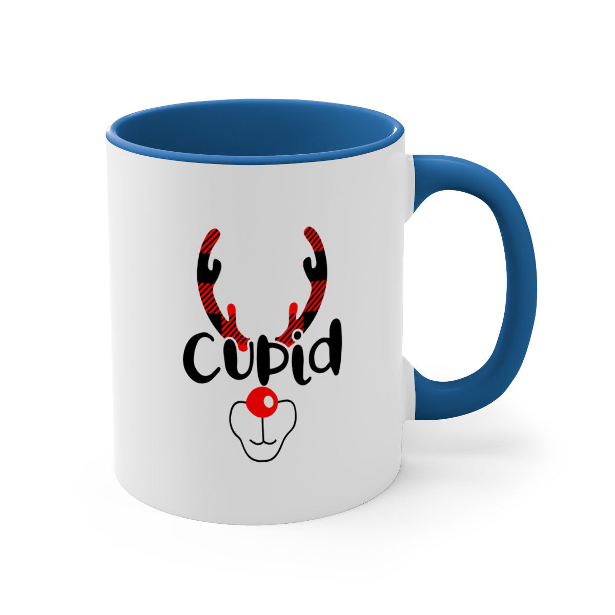 Cupid Reindeer Style Christmas Mug with colorful handle and glossy finish, perfect for holiday beverages.