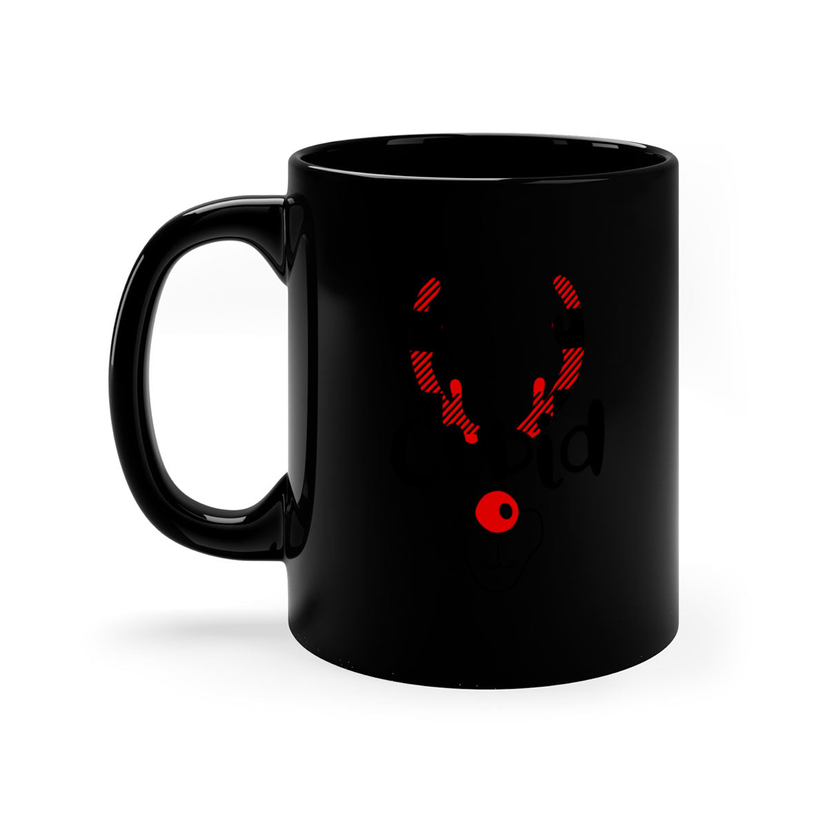 Cupid Reindeer Style Christmas Mug with colorful handle and glossy finish, perfect for holiday beverages.