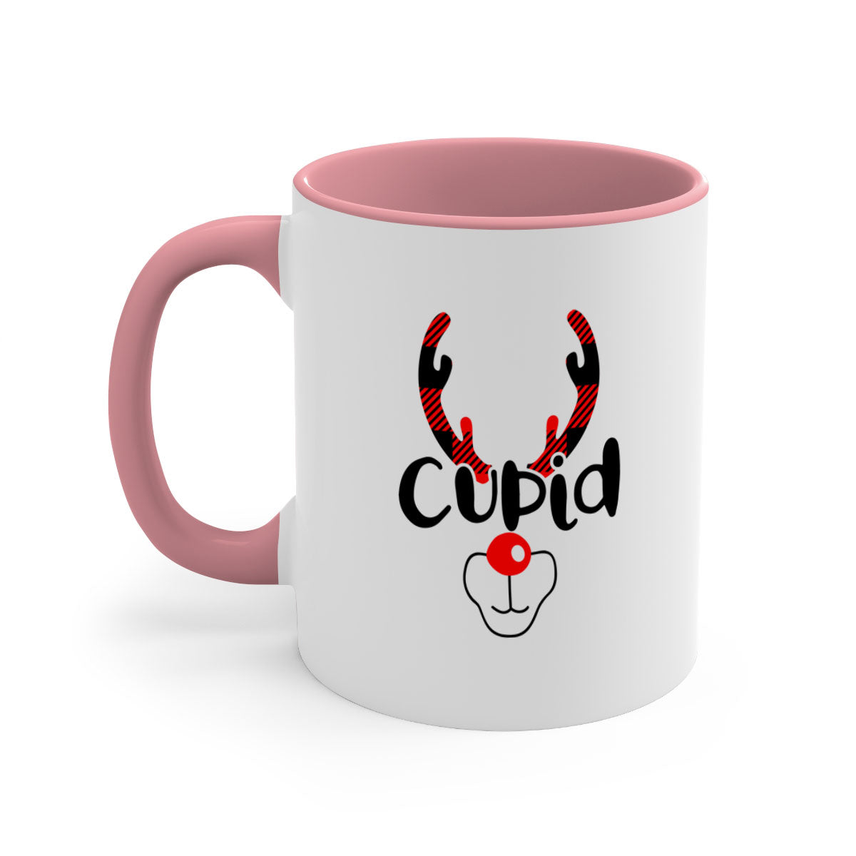 Cupid Reindeer Style Christmas Mug with colorful handle and glossy finish, perfect for holiday beverages.