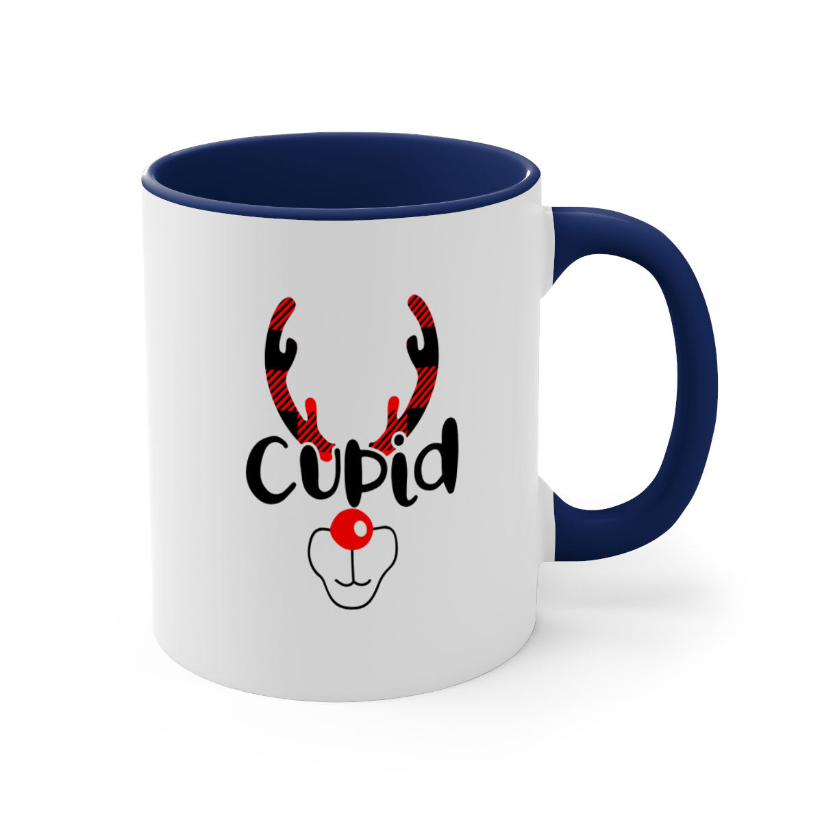 Cupid Reindeer Style Christmas Mug with colorful handle and glossy finish, perfect for holiday beverages.