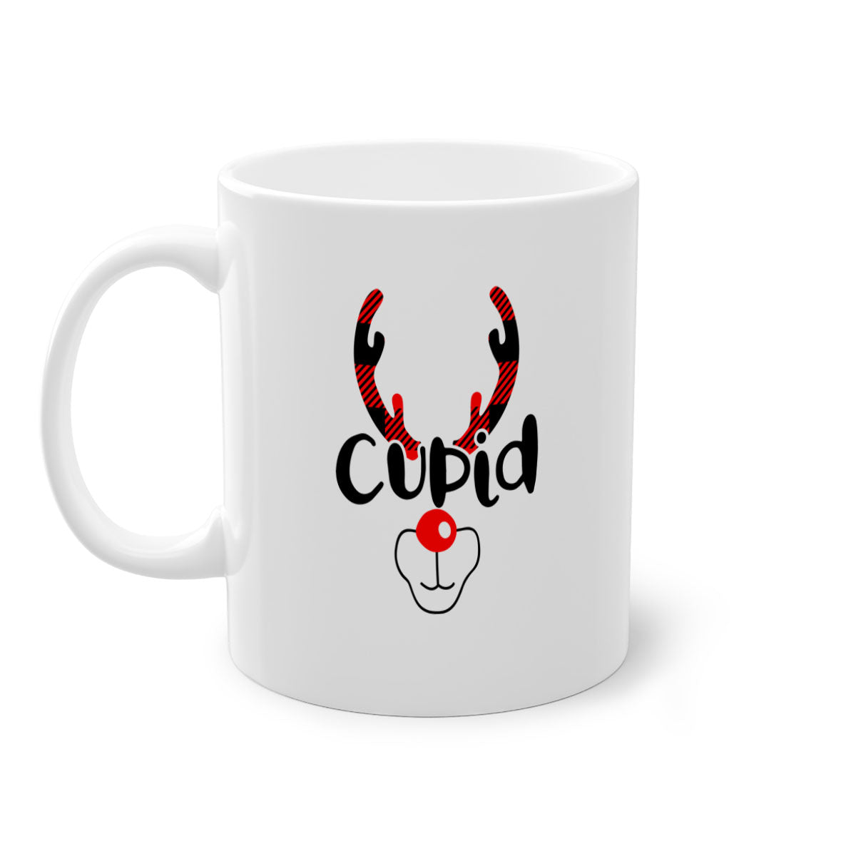 Cupidreindeer Style 32# Christmas Mug with a glossy finish, featuring a colored handle and interior, available in multiple colors.
