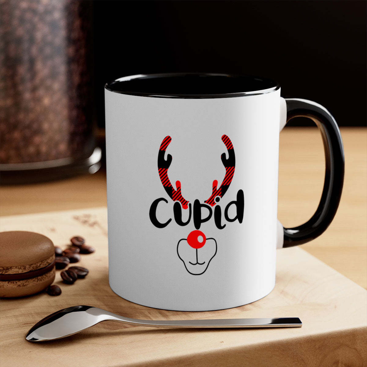Cupidreindeer Style 32# Christmas Mug with a glossy finish, featuring a colored handle and interior, available in multiple colors.