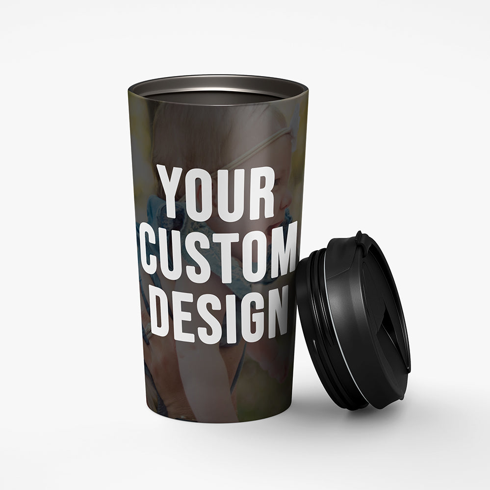 Custom Traveler Mug made of premium stainless steel with a leak-proof lid, perfect for travel and outdoor use.