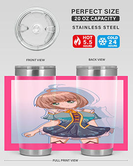 Cute and beautiful girl in a blue dress on a stylish tumbler, showcasing vibrant colors and intricate design.