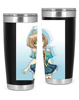 Cute and beautiful girl in a blue dress on a stylish tumbler, showcasing vibrant colors and intricate design.