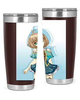 Cute and beautiful girl in a blue dress on a stylish tumbler, showcasing vibrant colors and intricate design.