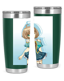 Cute and beautiful girl in a blue dress on a stylish tumbler, showcasing vibrant colors and intricate design.