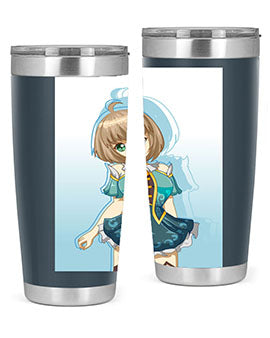 Cute and beautiful girl in a blue dress on a stylish tumbler, showcasing vibrant colors and intricate design.