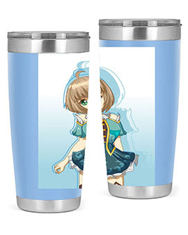Cute and beautiful girl in a blue dress on a stylish tumbler, showcasing vibrant colors and intricate design.