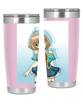 Cute and beautiful girl in a blue dress on a stylish tumbler, showcasing vibrant colors and intricate design.