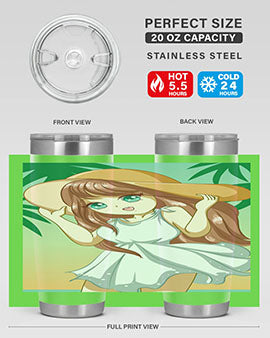 A cute girl in a white dress enjoying the beach, featured on a stylish tumbler.