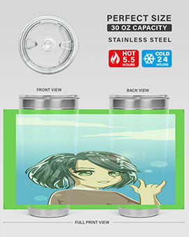Cute anime tumbler featuring a beautiful little girl with a metal hand design, made from stainless steel.