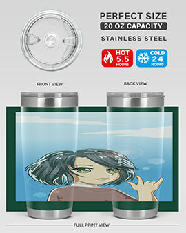 Cute anime tumbler featuring a beautiful little girl with a metal hand design, made from stainless steel.
