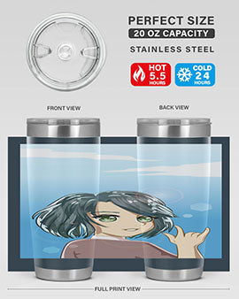 Cute anime tumbler featuring a beautiful little girl with a metal hand design, made from stainless steel.
