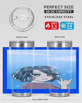Cute anime tumbler featuring a beautiful little girl with a metal hand design, made from stainless steel.
