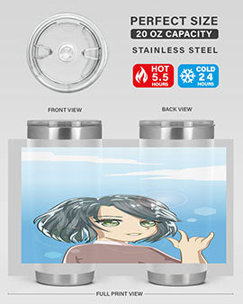 Cute anime tumbler featuring a beautiful little girl with a metal hand design, made from stainless steel.
