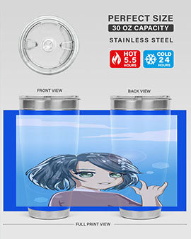Cute anime tumbler featuring a beautiful little girl with a metal hand design, made from stainless steel.