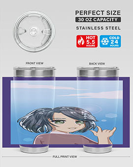 Cute anime tumbler featuring a beautiful little girl with a metal hand design, made from stainless steel.