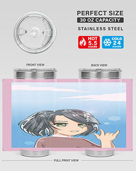 Cute anime tumbler featuring a beautiful little girl with a metal hand design, made from stainless steel.