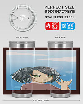 Cute anime tumbler featuring a beautiful little girl with a metal hand design, made from stainless steel.
