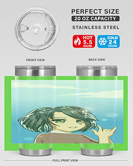 Cute anime tumbler featuring a beautiful little girl with a metal hand design, made from stainless steel.