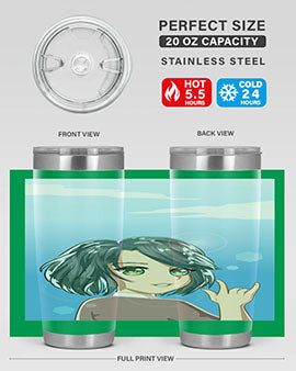 Cute anime tumbler featuring a beautiful little girl with a metal hand design, made from stainless steel.