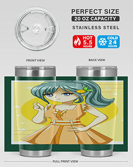 Cute orange-themed tumbler featuring a beautiful anime girl in a summer setting, showcasing vibrant colors and a stylish design.