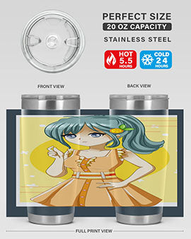 Cute orange-themed tumbler featuring a beautiful anime girl in a summer setting, showcasing vibrant colors and a stylish design.