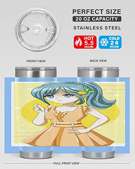 Cute orange-themed tumbler featuring a beautiful anime girl in a summer setting, showcasing vibrant colors and a stylish design.