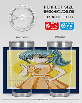 Cute orange-themed tumbler featuring a beautiful anime girl in a summer setting, showcasing vibrant colors and a stylish design.