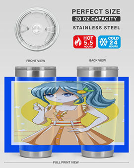 Cute orange-themed tumbler featuring a beautiful anime girl in a summer setting, showcasing vibrant colors and a stylish design.