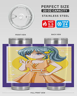 Cute orange-themed tumbler featuring a beautiful anime girl in a summer setting, showcasing vibrant colors and a stylish design.