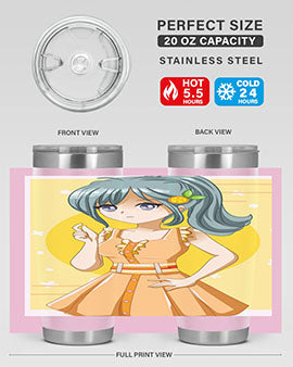 Cute orange-themed tumbler featuring a beautiful anime girl in a summer setting, showcasing vibrant colors and a stylish design.