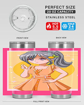 Cute orange-themed tumbler featuring a beautiful anime girl in a summer setting, showcasing vibrant colors and a stylish design.