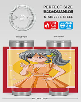 Cute orange-themed tumbler featuring a beautiful anime girl in a summer setting, showcasing vibrant colors and a stylish design.