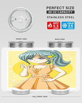 Cute orange-themed tumbler featuring a beautiful anime girl in a summer setting, showcasing vibrant colors and a stylish design.